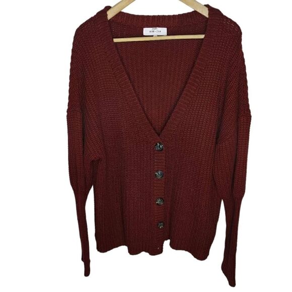 John + Jenn Knit Maroon Red Button Up Sweater - Picture 1 of 7
